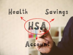 Health Savings Account diagram written in red and black marker.