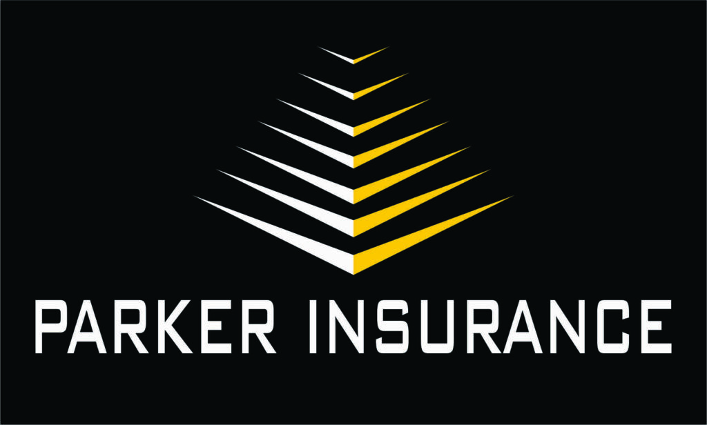 Parker Insurance Logo with yellow, white, and gray.