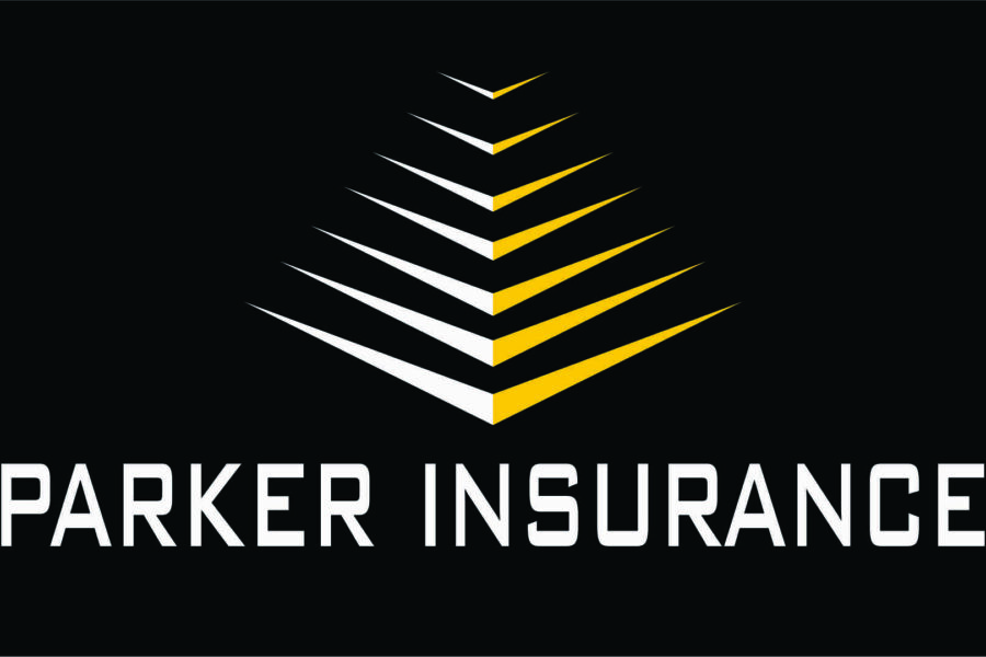 Parker Insurance Logo with yellow, white, and gray.